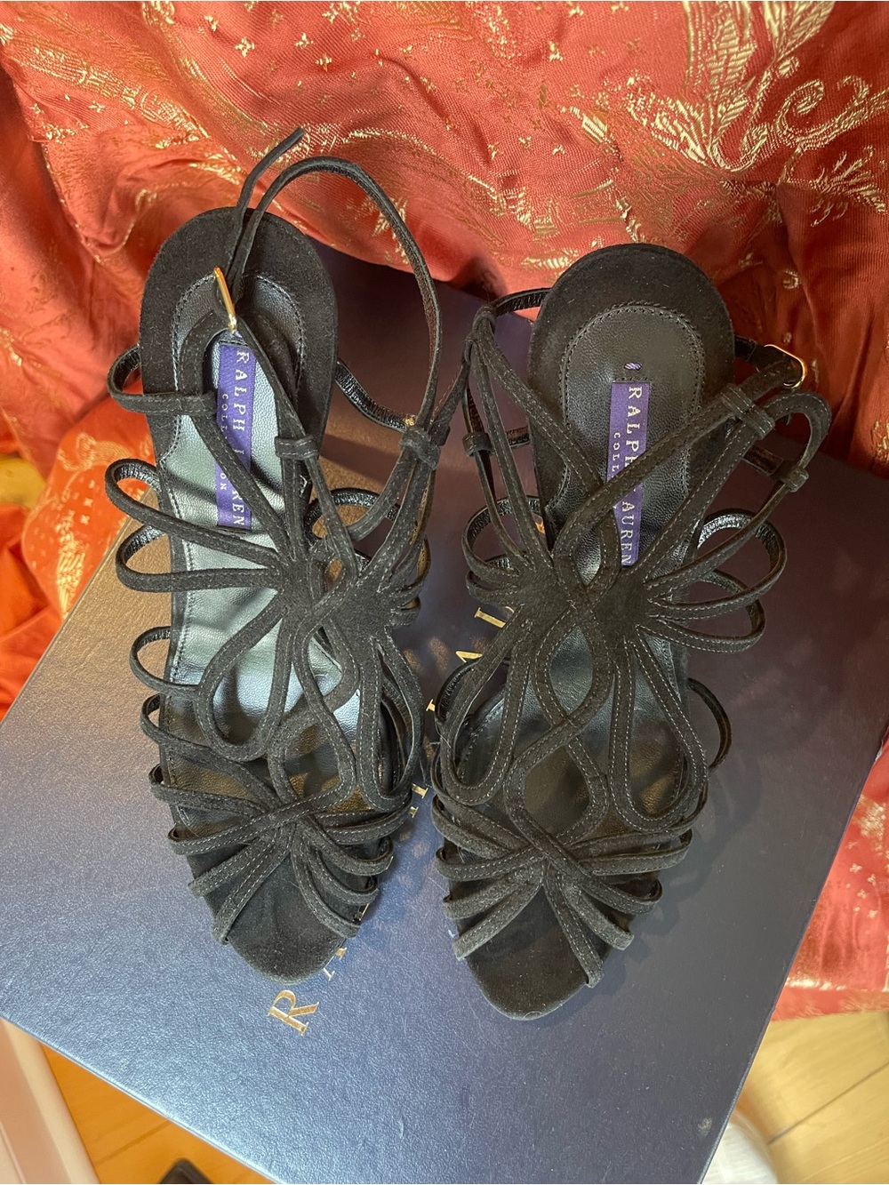 NWT Ralph Lauren Collection Purple Label Black Suede Italian Strappy Heels 8B - Picture 4 of 11